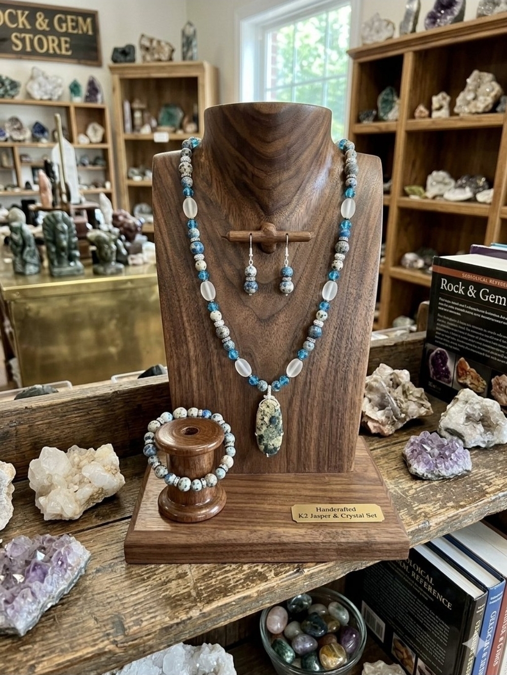 K2 Jasper & Crystal Necklace Set in Blue-Green